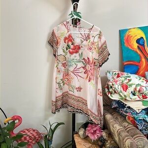 Johnny Was 100% Silk Floral Tunic Top Sz M